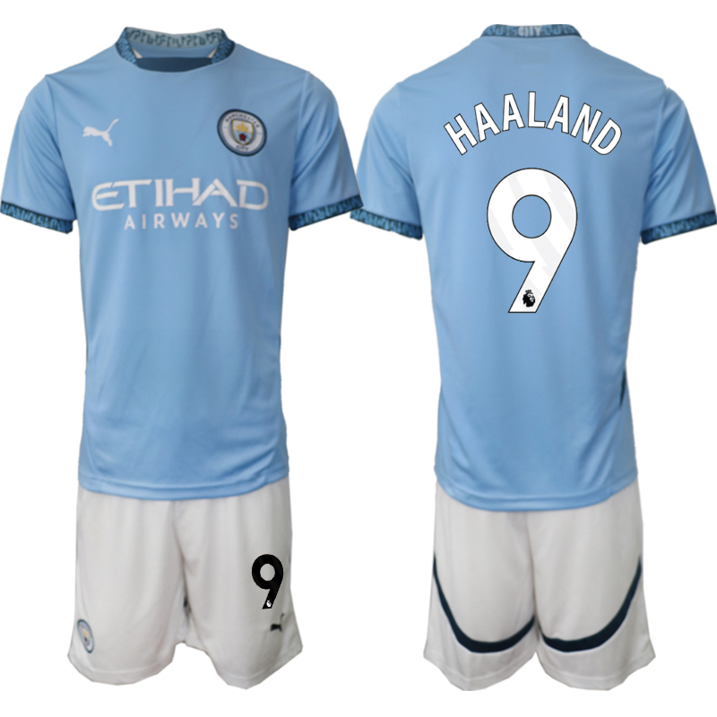 Men 2024-2025 Club Manchester City home blue #9 Soccer Jersey